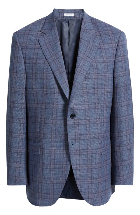 Flynn Classic Fit Medium Blue Plaid Slub Wool Sport Coat