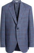 Peter Millar Flynn Classic Fit Medium Blue Plaid Slub Wool Sport Coat
