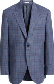 Peter Millar Flynn Classic Fit Medium Blue Plaid Slub Wool Sport Coat