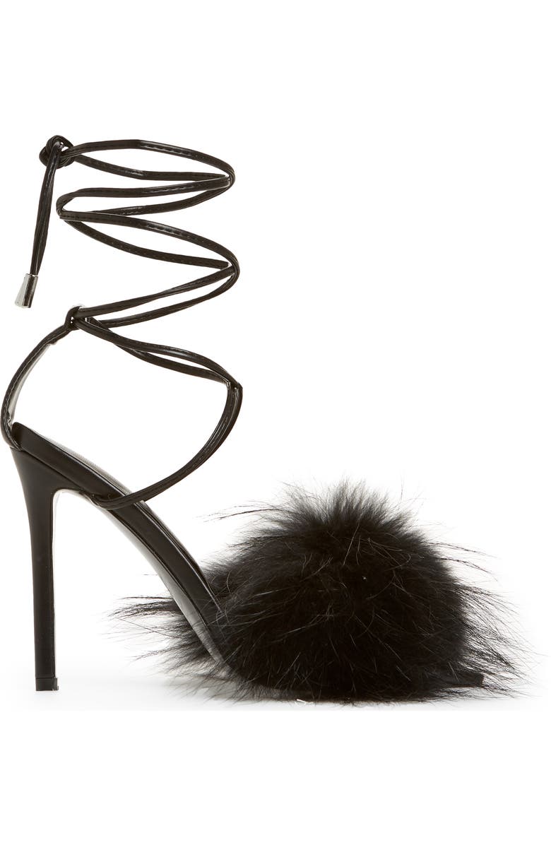 AZALEA WANG Bunny Faux Feather Ankle Wrap Sandal, Alternate, color,