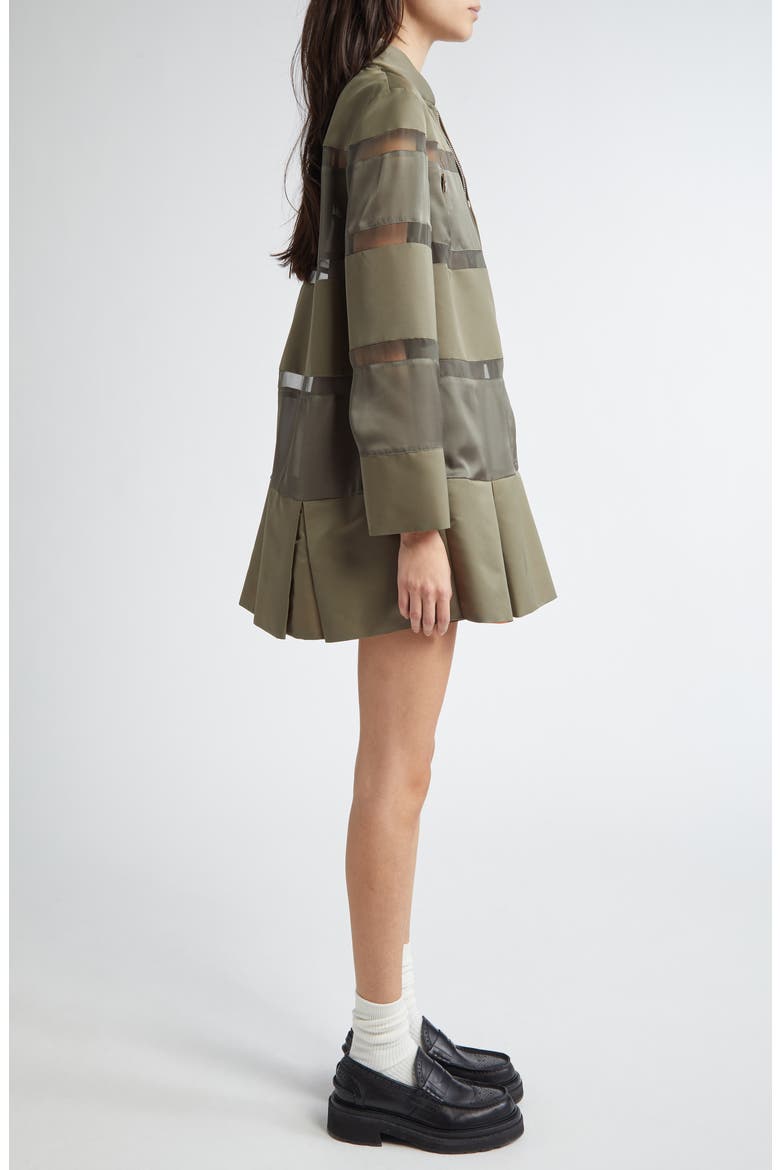 Long Sleeve Colorblock Stripe Mixed Media Bomber Dress, Alternate, color, TAUPE