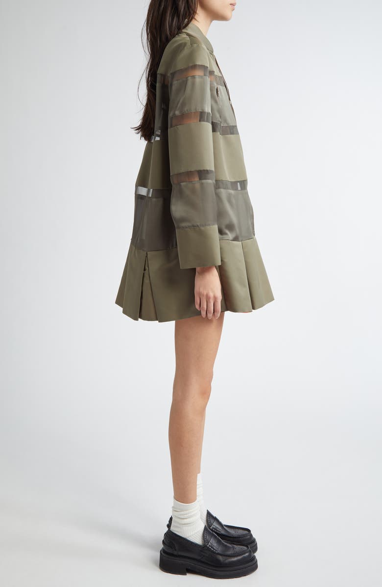 Sacai Long Sleeve Colorblock Stripe Mixed Media Bomber Dress, Alternate, color,