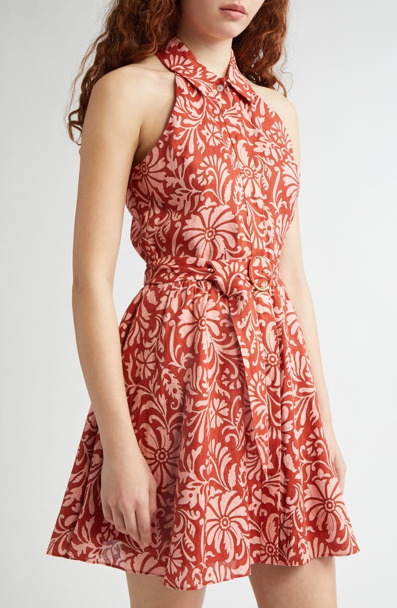 Veronica Beard Beau Floral Sleeveless Linen Shirtdress, Alternate, color, Dark Persimmon Multi