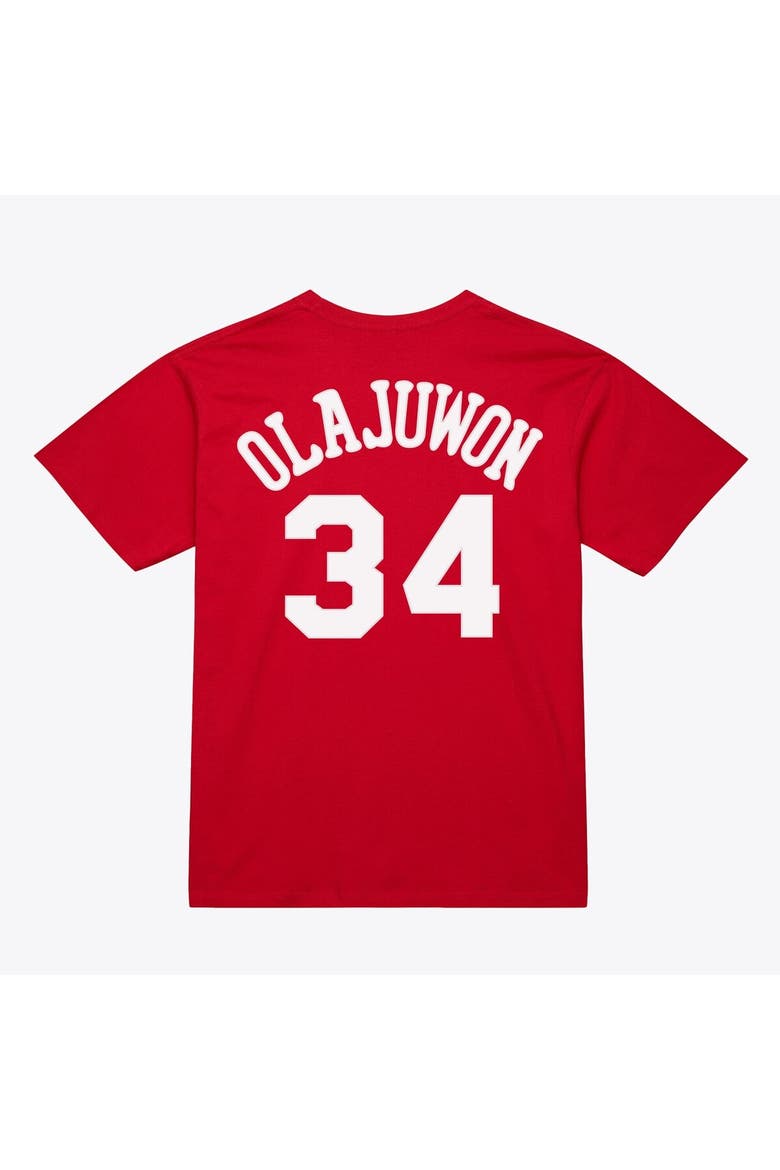 Unisex Mitchell & Ness Hakeem Olajuwon Red Houston Rockets Hardwood Classics Name & Number T-Shirt, Alternate, color, Red