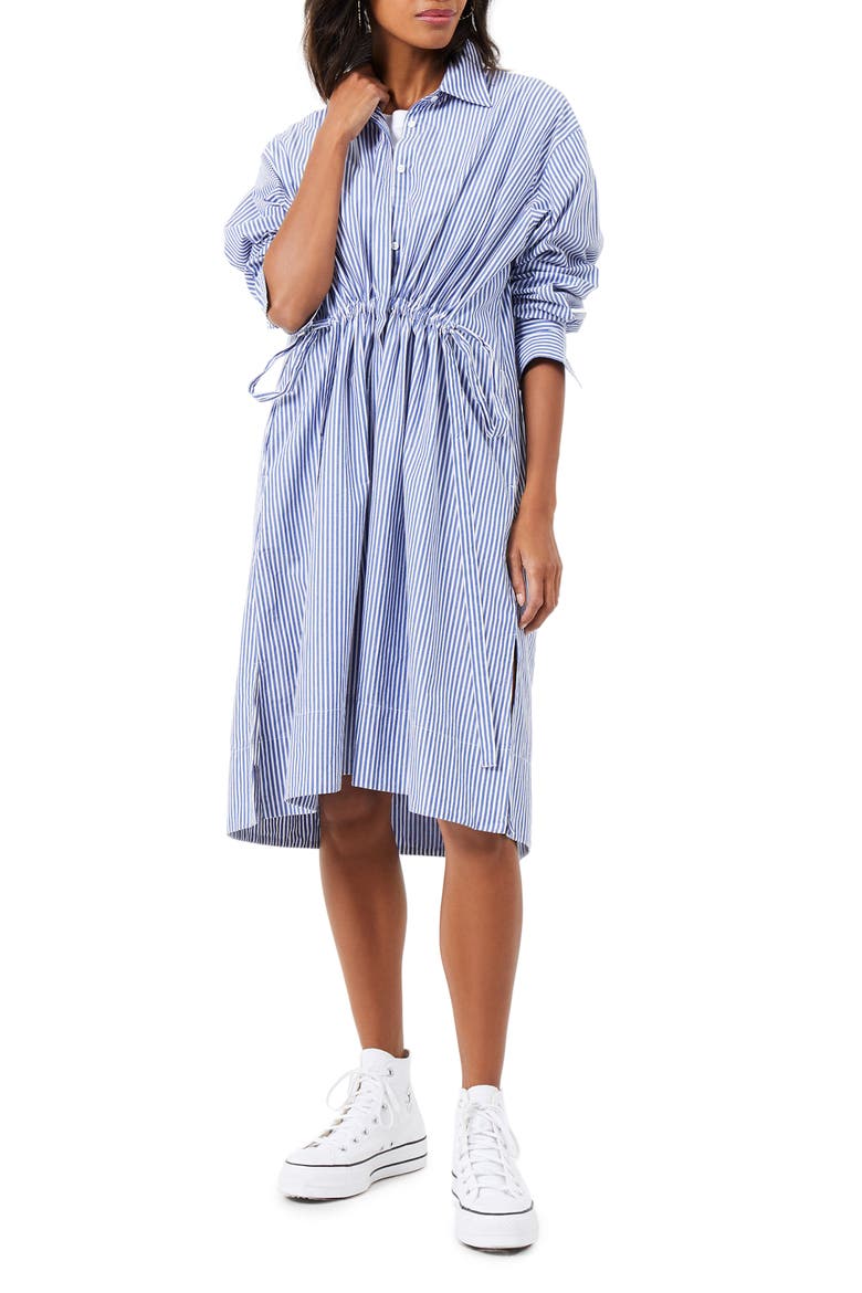 Rhodes Stripe Long Sleeve Shirtdress, Main, color, 90-LINEN WHITE-MARINE