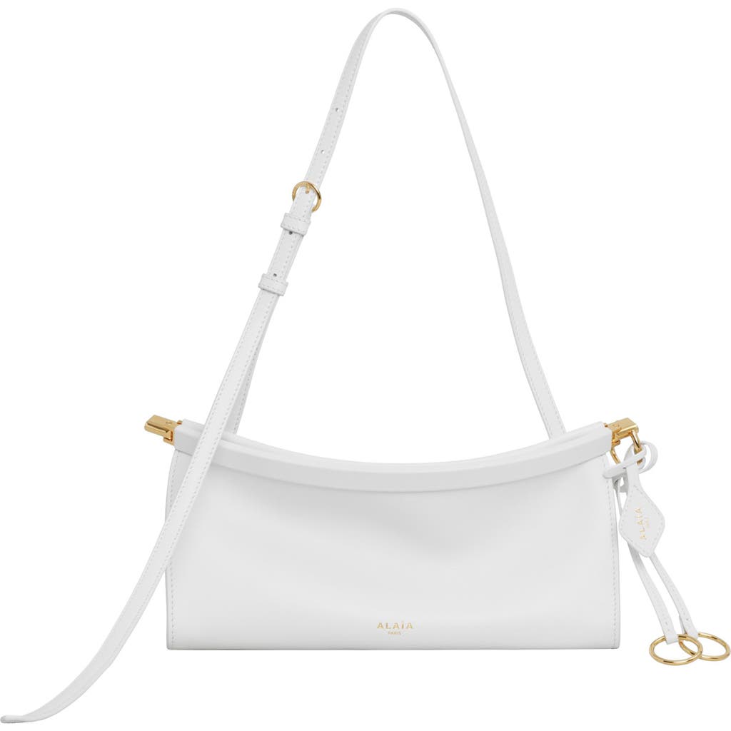 Shop Alaïa Small Le Click East/west Leather Shoulder Bag In Blanc Optique