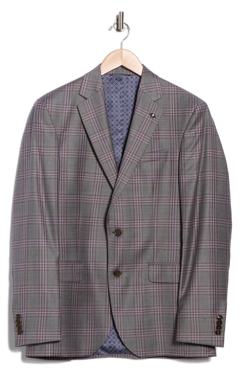 Ted Baker London Jarrow Plaid Wool Sport Coat, Alternate, color, Grey