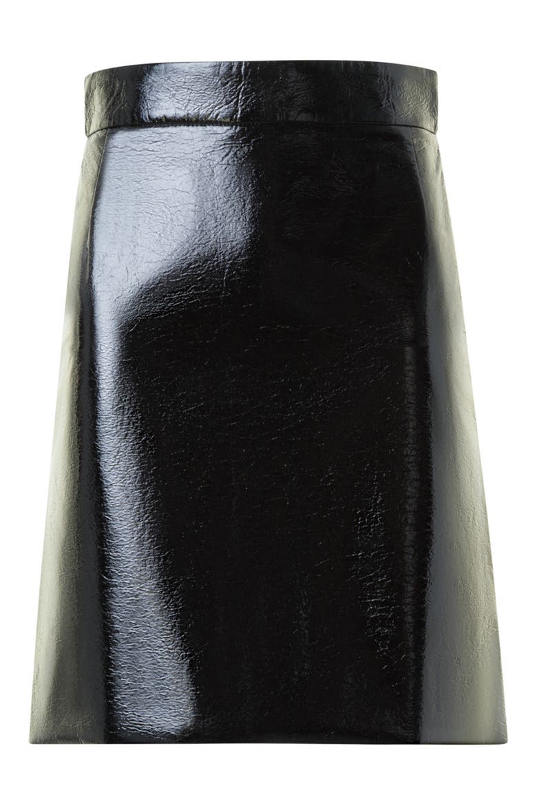 Crinkled Lacquer Miniskirt, Alternate, color, BLACK