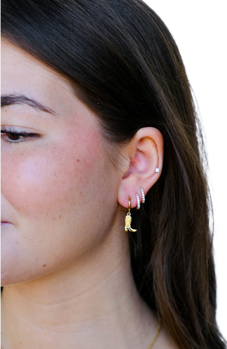 Nickel & Suede Cowgirl Boot Huggies Earrings, Alternate, color, Gold