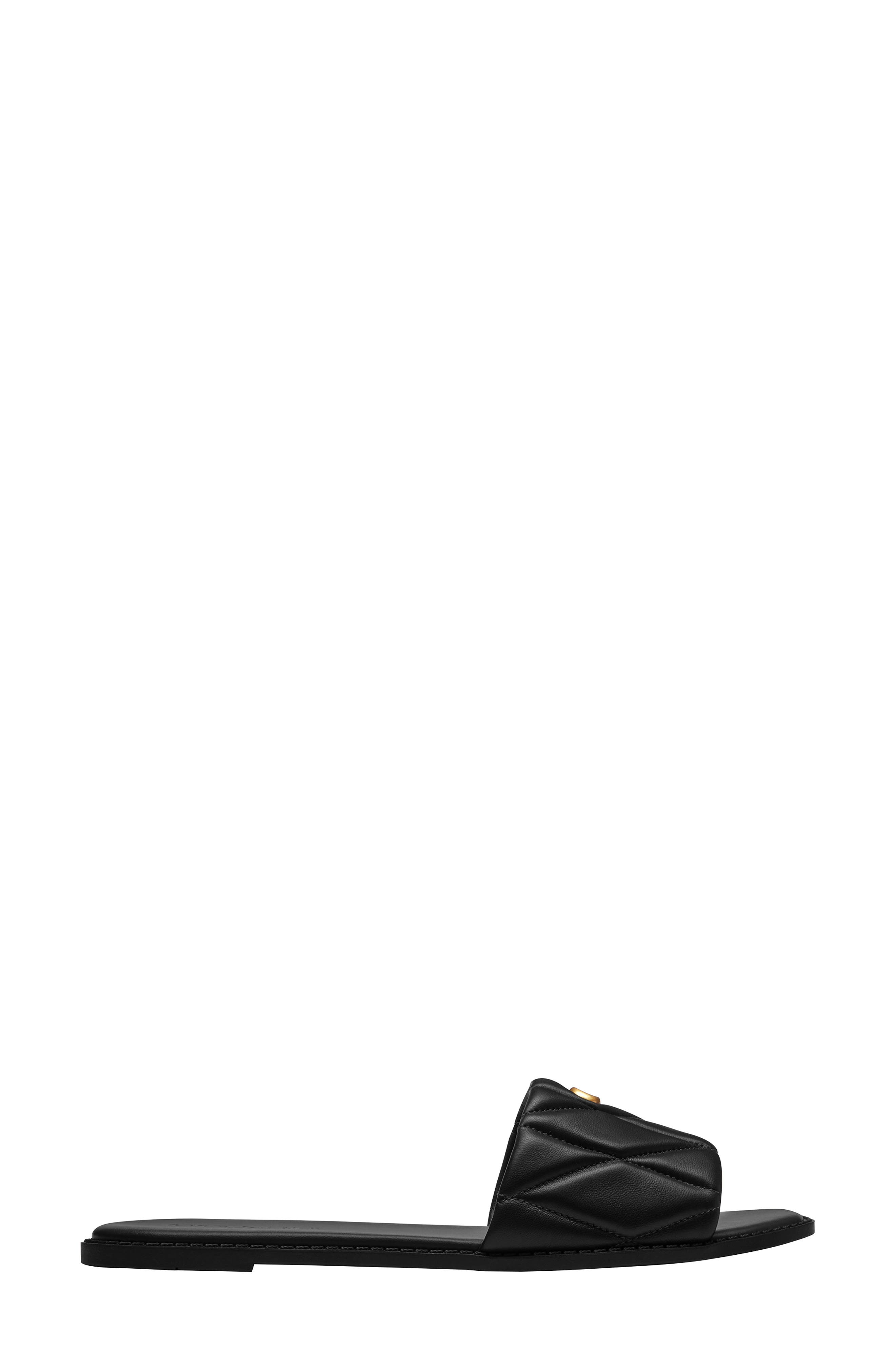 COACH Quilted Flat Slide Sandal, Alternate, color, Black/ Black