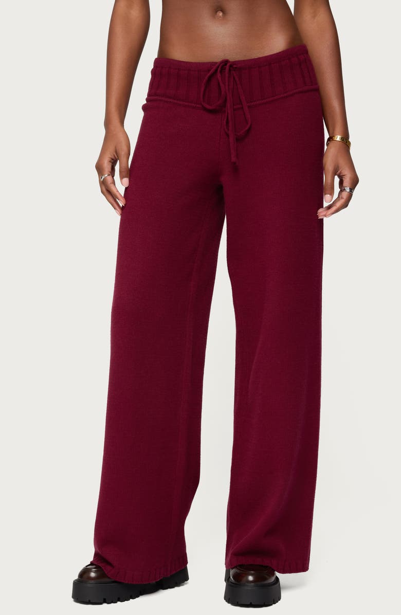 EDIKTED Russell Wide Leg Sweater Knit Pants, Main, color, Burgundy
