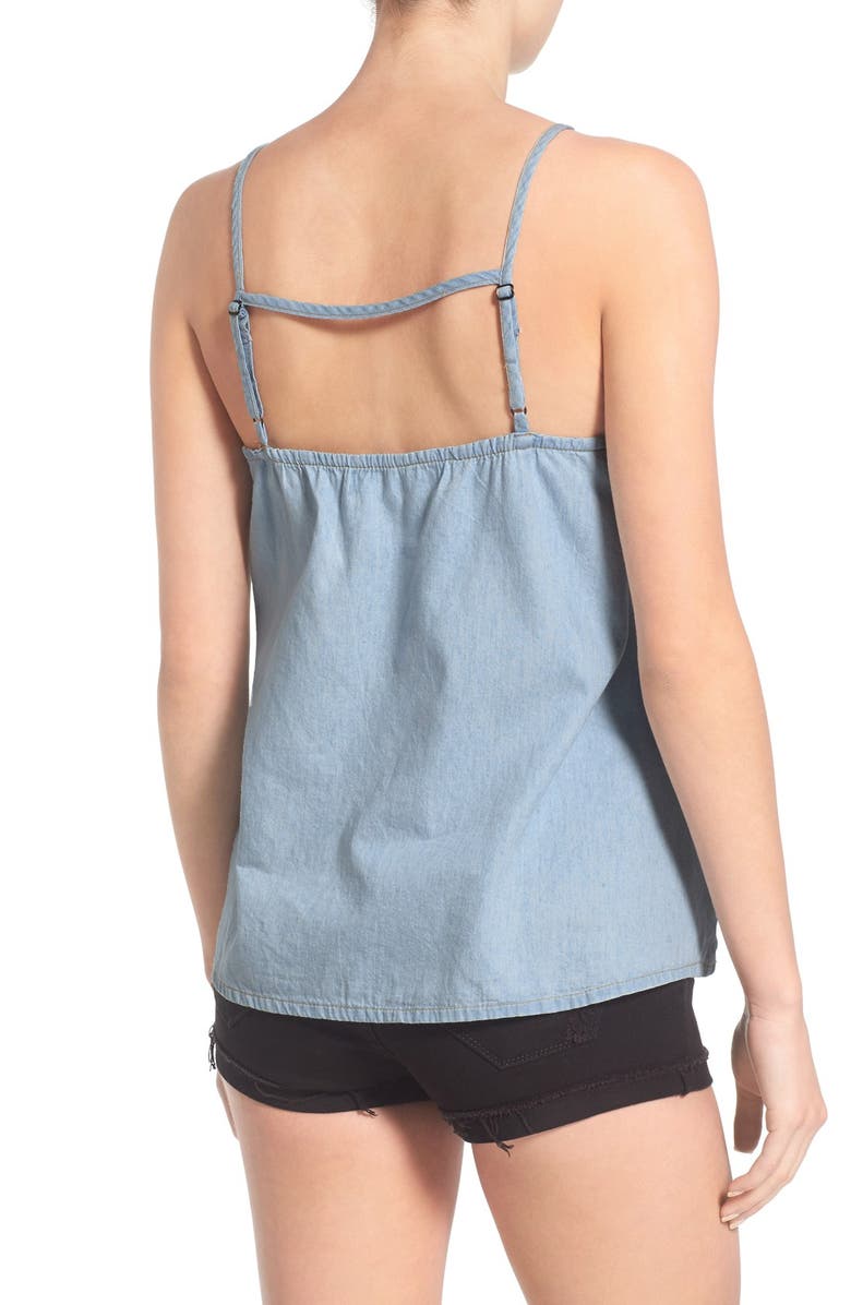 Mimi Chica Lace-Up Chambray Camisole, Alternate, color, 