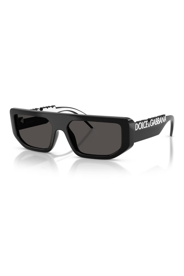 56mm Rectangular Sunglasses, Alternate, color, BLACK / DARK GREY