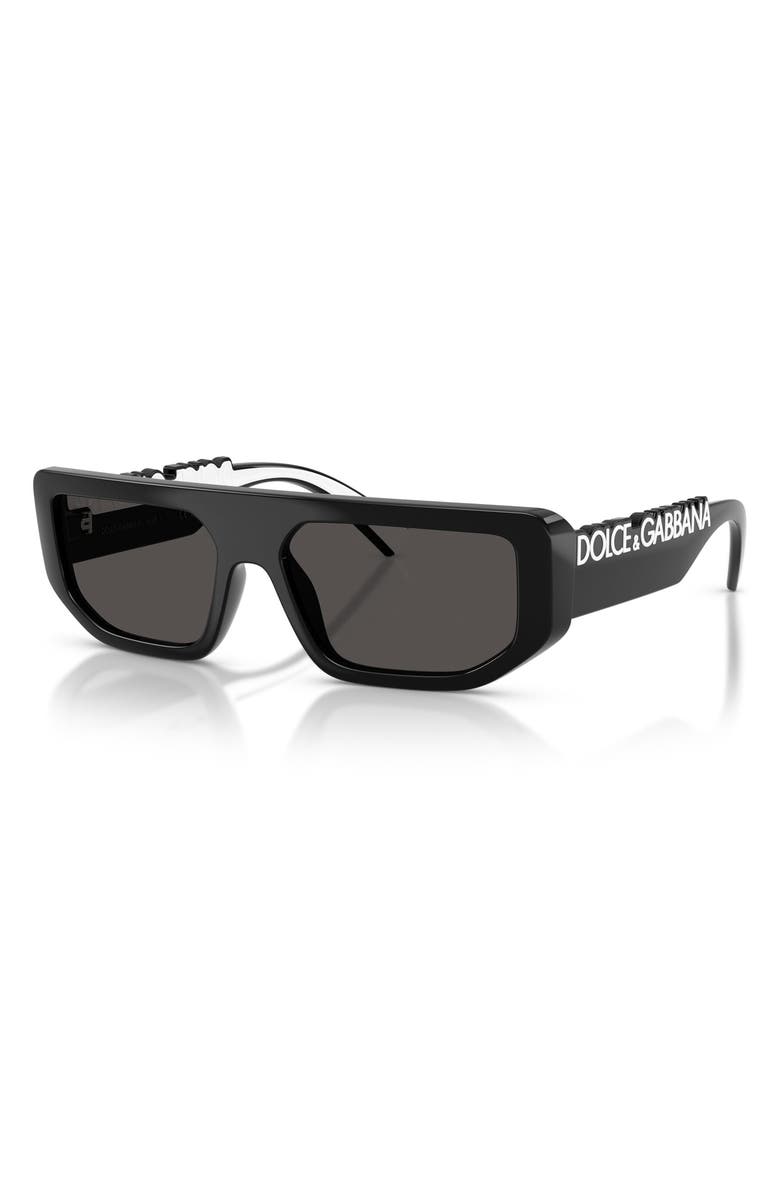 Dolce&Gabbana 56mm Rectangular Sunglasses, Alternate, color, Black / Dark Grey