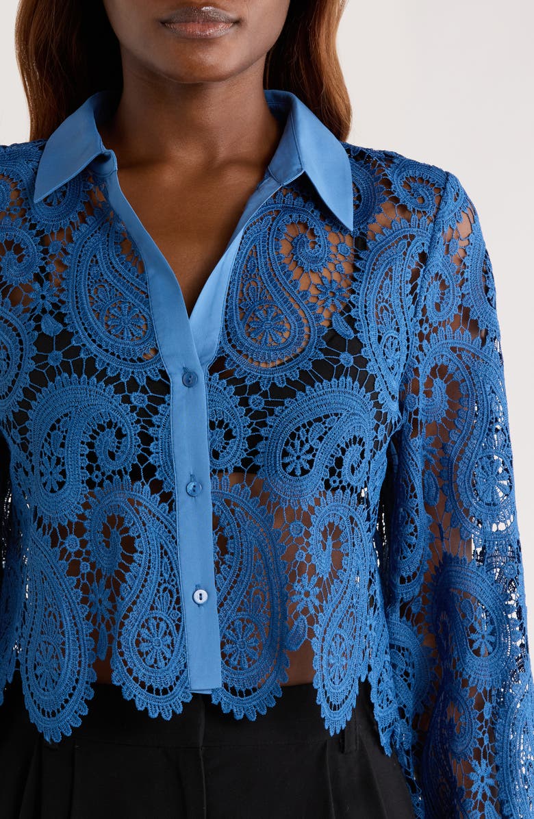 L'AGENCE Odelia Lace Crop Button-Up Shirt, Alternate, color,