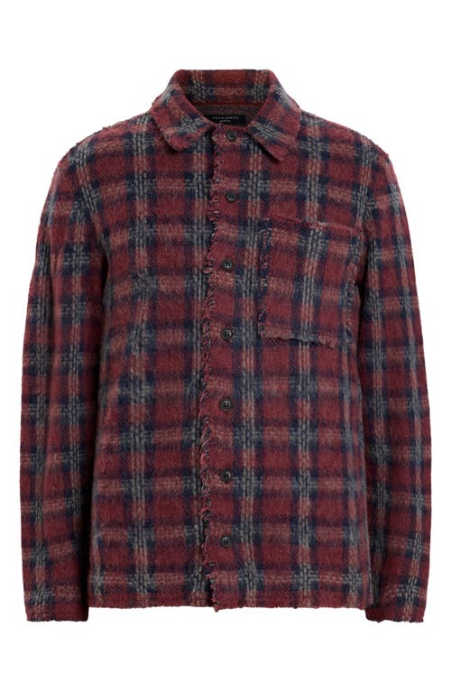 Shop Allsaints Austin Plaid Cardigan In Dark Brick Red