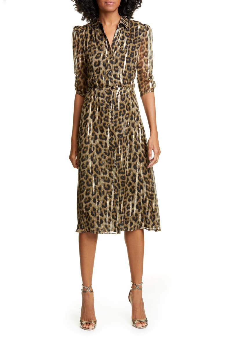 Metallic Leopard Print Shirtdress, Alternate, color, MULTI