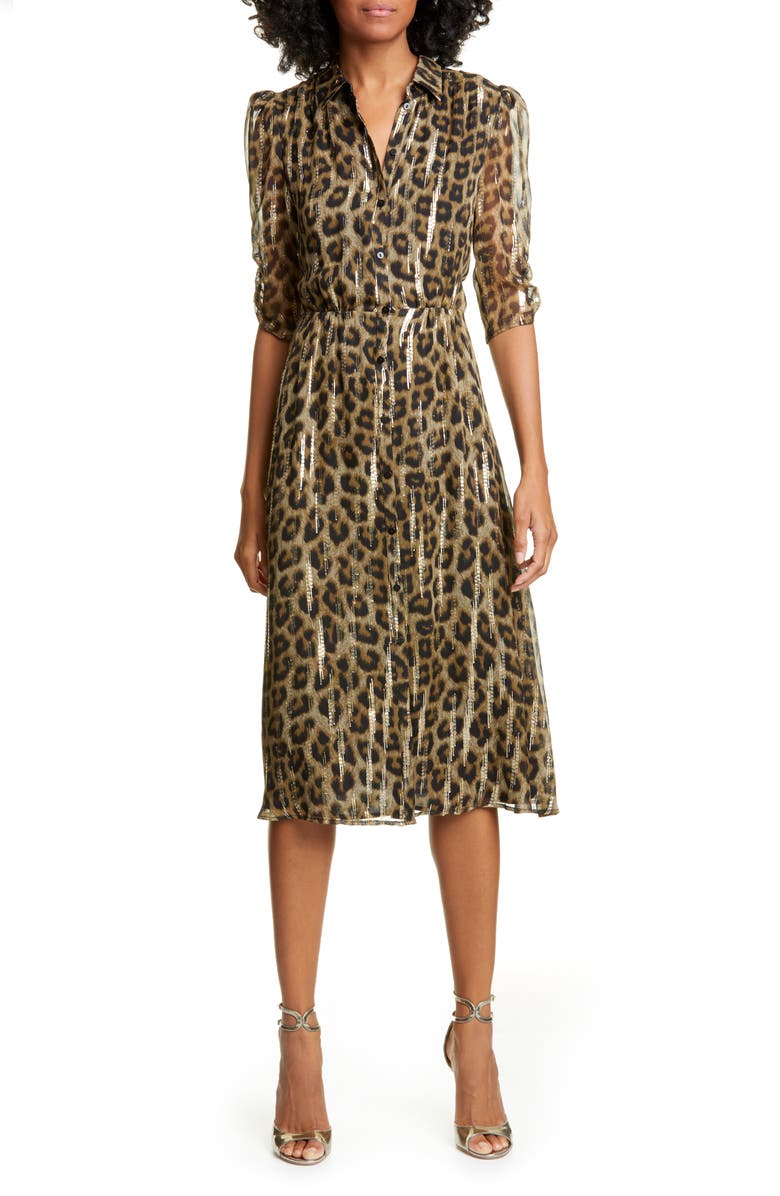 ba&sh Metallic Leopard Print Shirtdress, Alternate, color,
