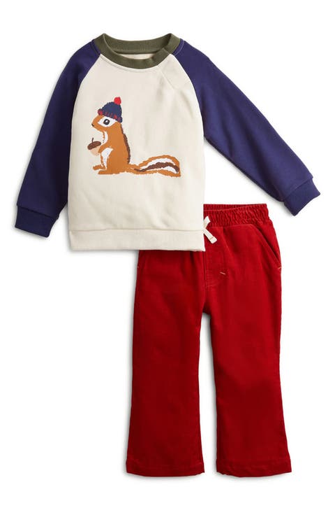Kids' Squirrel Graphic Top & Corduroy Pants Set