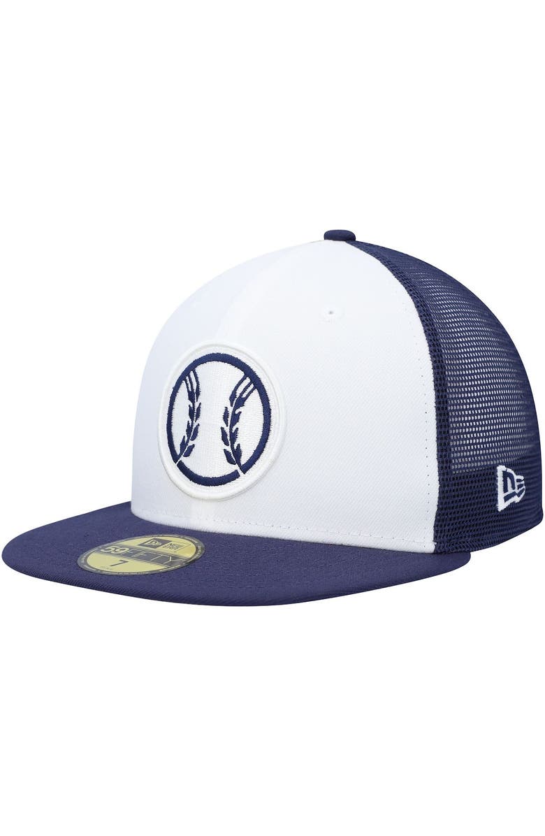 New Era Men's New Era White/Navy Milwaukee Brewers 2023 On-Field Batting Practice 59FIFTY Fitted Hat, Main, color, 