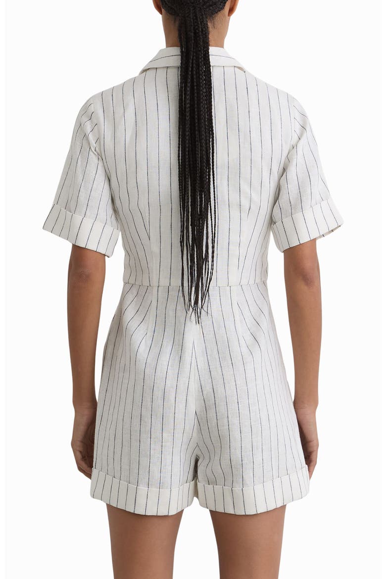 Estella Stripe Tie Waist Romper, Alternate, color, IVORY/ NAVY