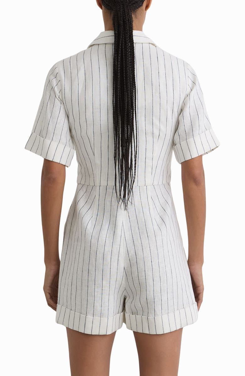 Reiss Estella Stripe Tie Waist Romper, Alternate, color, Ivory/ Navy