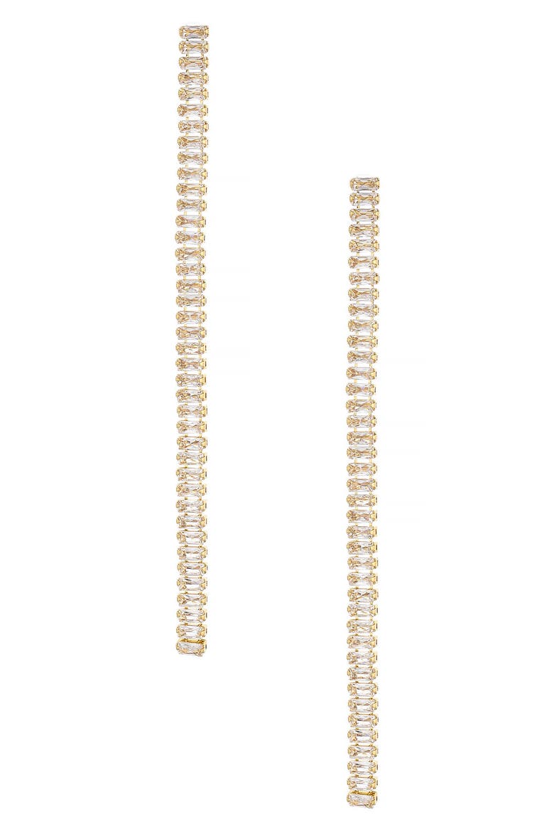 Baguette Cubic Zirconia Linear Drop Earrings, Main, color, GOLD