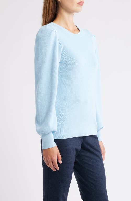 Ak Anne Klein Pleat Sleeve Crewneck Sweater In Blue