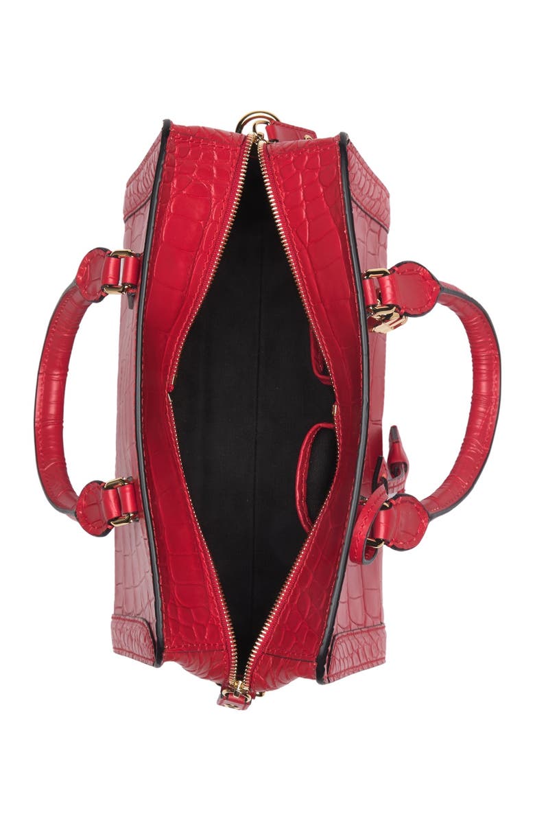 McQueen Croc Embossed Leather Small Zip Shoulder Bag, Alternate, color, 