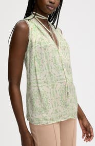 Sam Edelman Floral Lace Trim Tie Neck Top