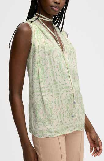 Floral Lace Trim Tie Neck Top