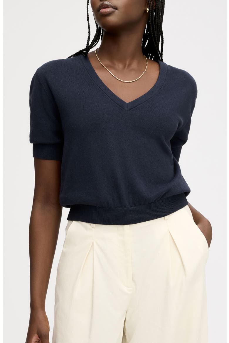 V-Neck Crop Sweater, Main, color, NAVY