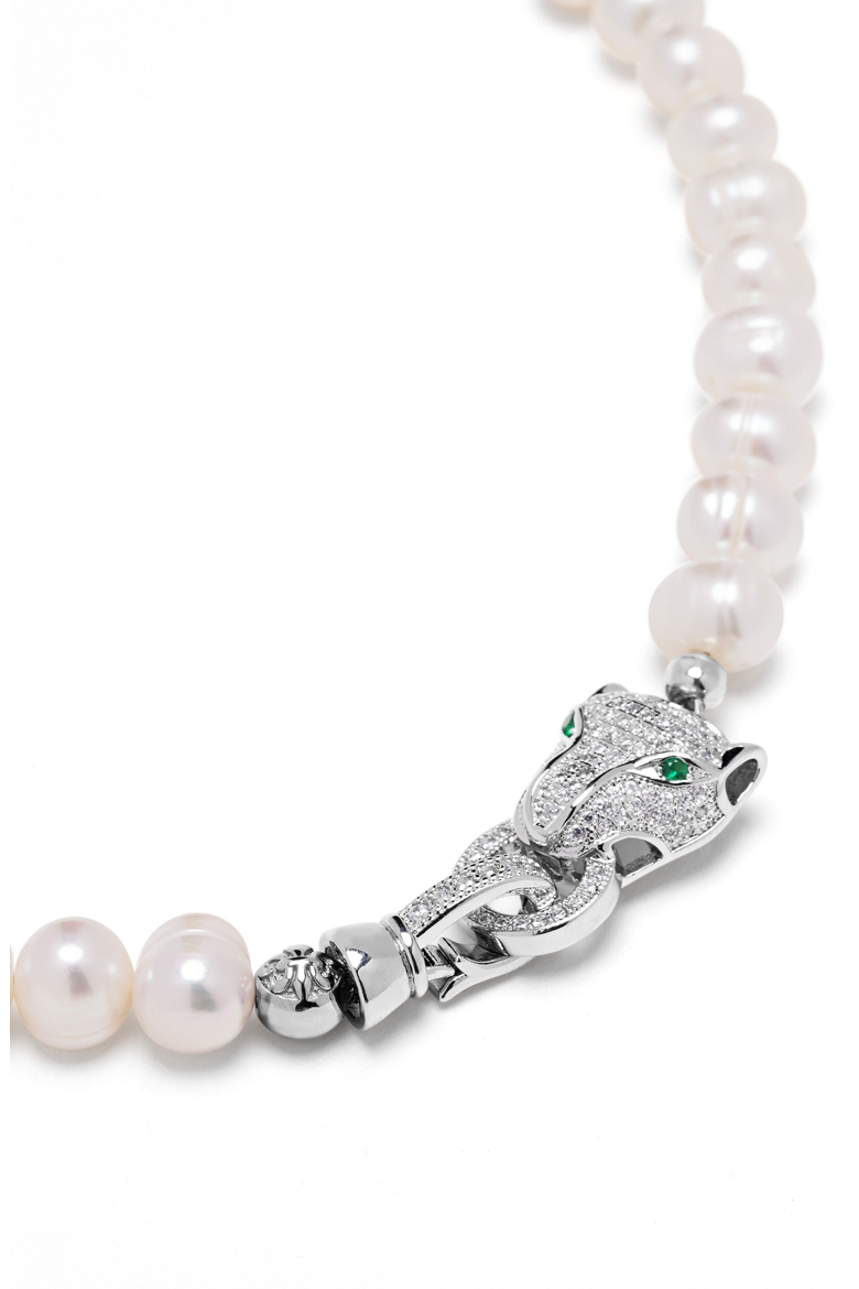 Panther Head Pearl Choker, Main, color, White Pearls / Silver Panther