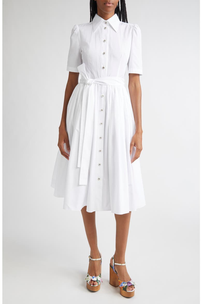 Belted Cotton Poplin Shirtdress, Main, color, W0800 BIANCO OTTICO