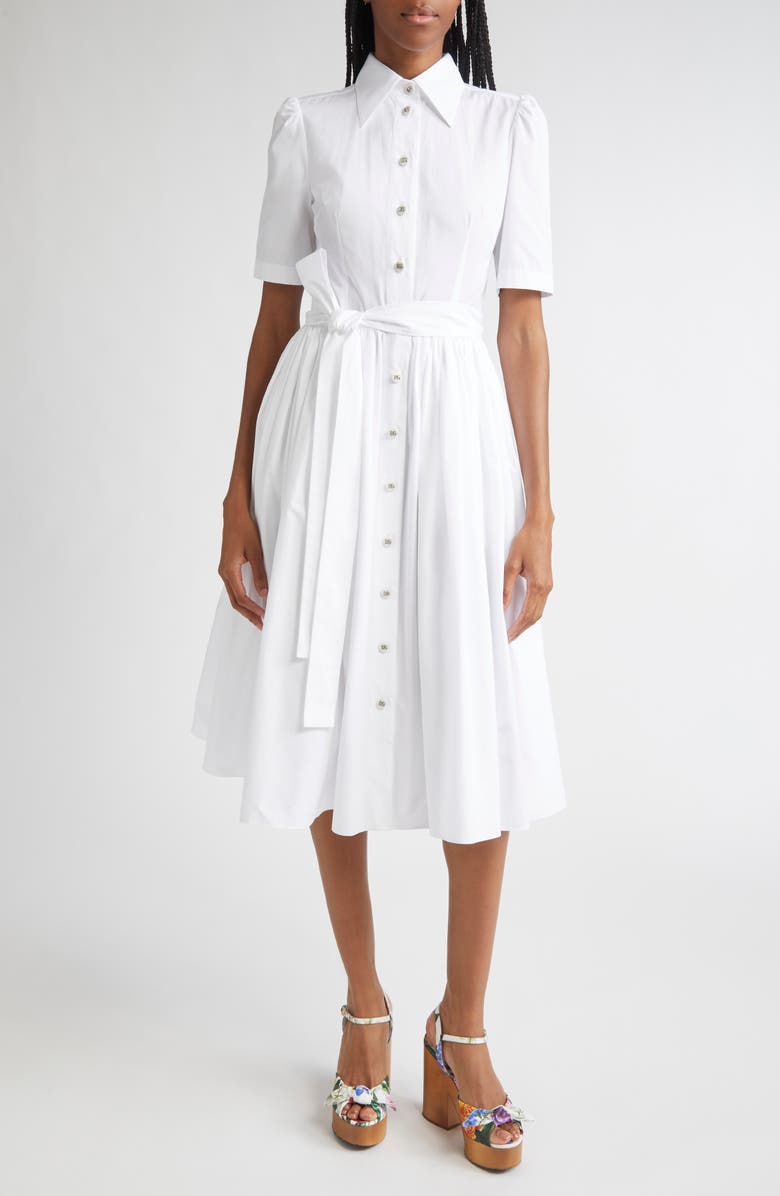 Dolce&Gabbana Belted Cotton Poplin Shirtdress, Main, color, W0800 Bianco Ottico