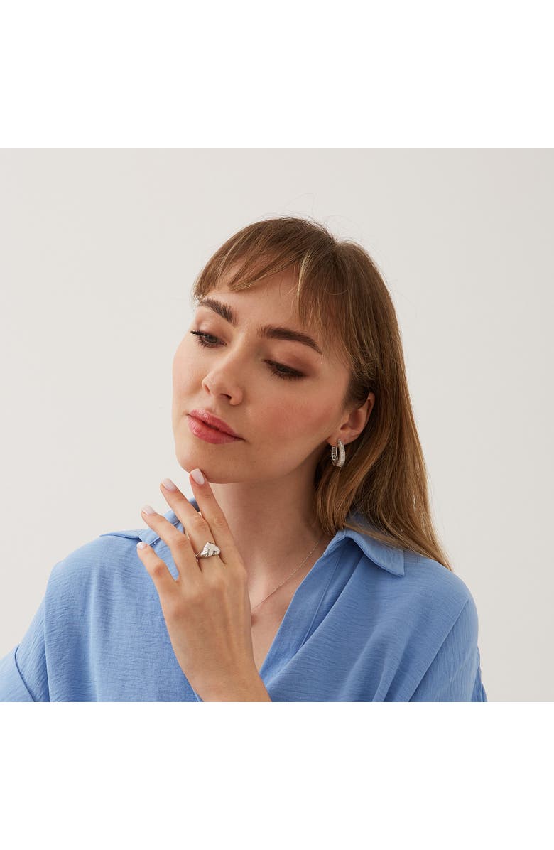 Spero London Elliptical Oval Chunky Hoop Sterling Silver Zirconia Earring, Alternate, color, Silver