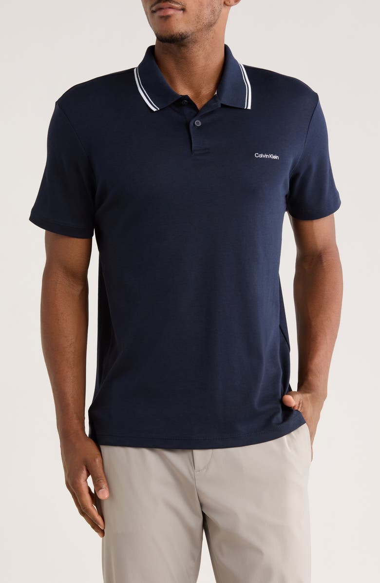 Calvin Klein Tipped Cotton Knit Polo, Main, color, Dark Sapphire