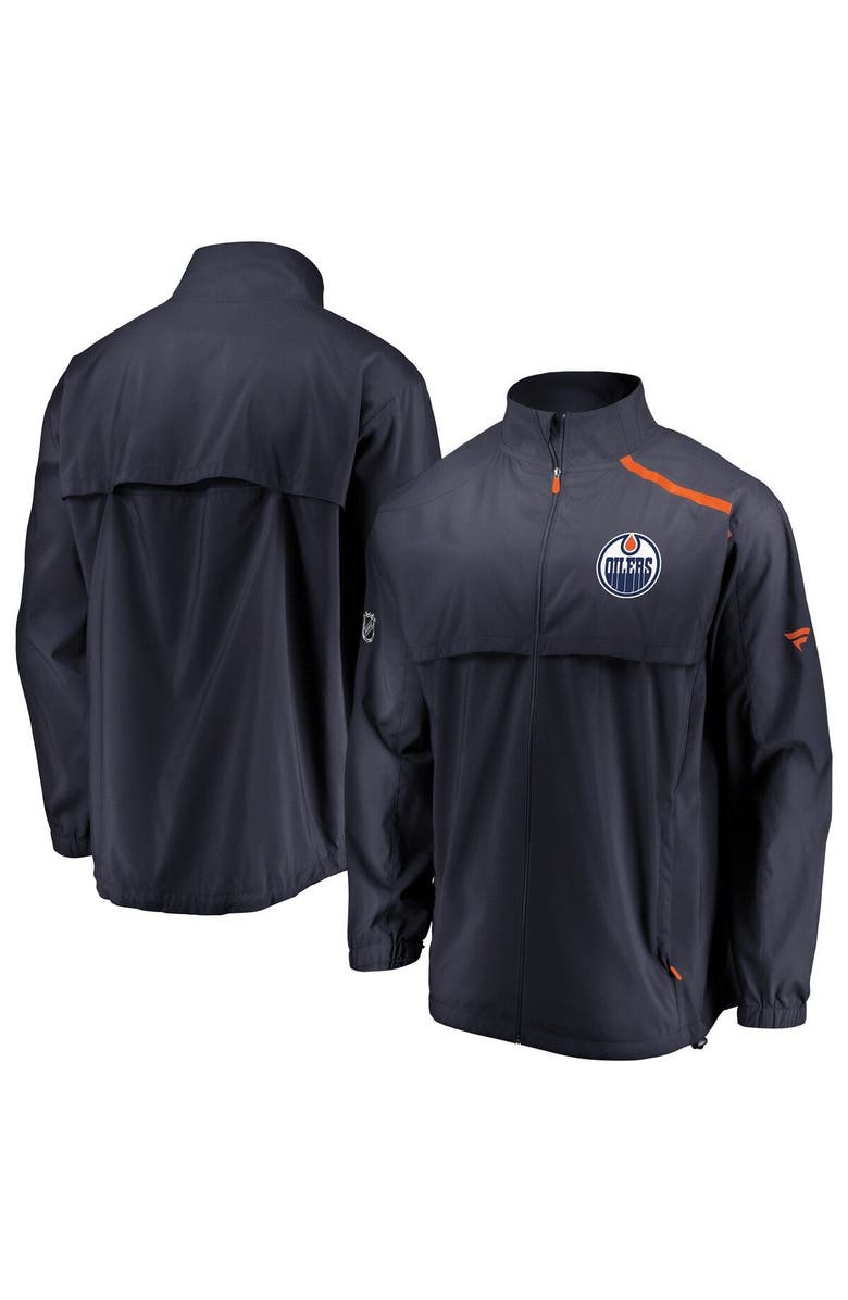FANATICS Men's Fanatics Branded Navy/Orange Edmonton Oilers Authentic Pro Rinkside Full-Zip Jacket, Main, color, 