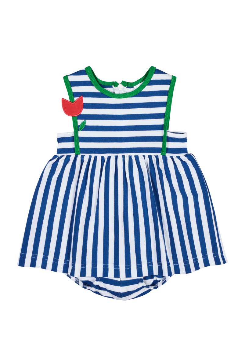 Stripe Knit Romper With Tulip, Main, color, Royal/White
