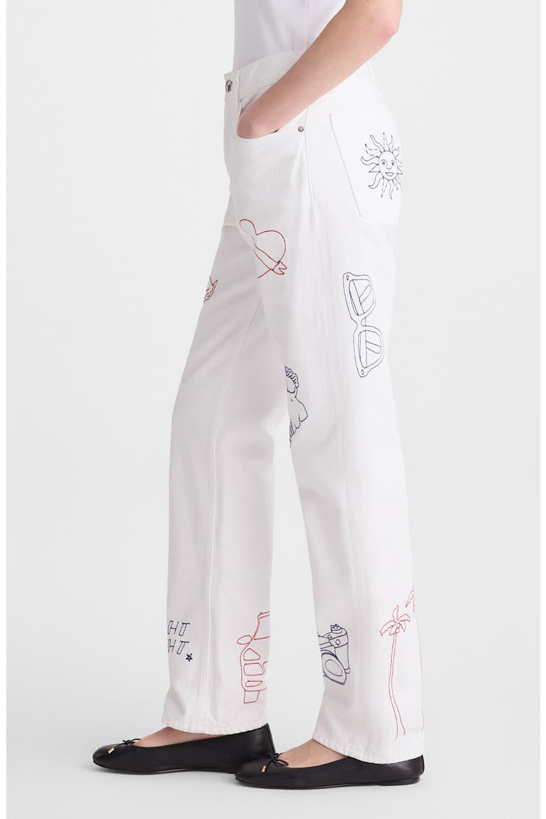 Embroidered Slim Boyfriend Jeans, Alternate, color, TILE WHITE