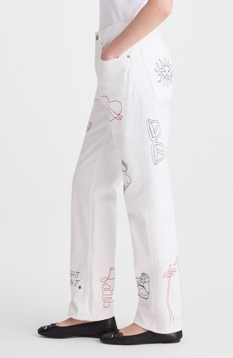 Madewell Embroidered Slim Boyfriend Jeans, Alternate, color, Tile White