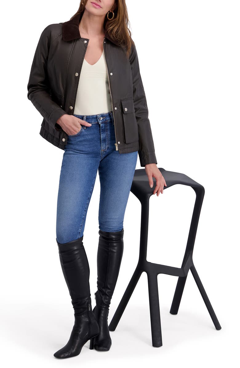 Kensie Water Resistant Waxed Cotton Barn Jacket, Alternate, color, Chocolate