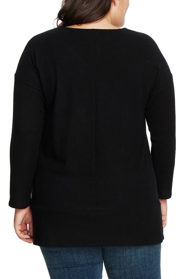 Ribbed Sleeve V-Neck Tunic Sweater, Alternate, color, RICH BLACK