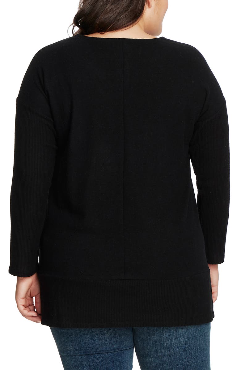 Vince Camuto Ribbed Sleeve V-Neck Tunic Sweater, Alternate, color,