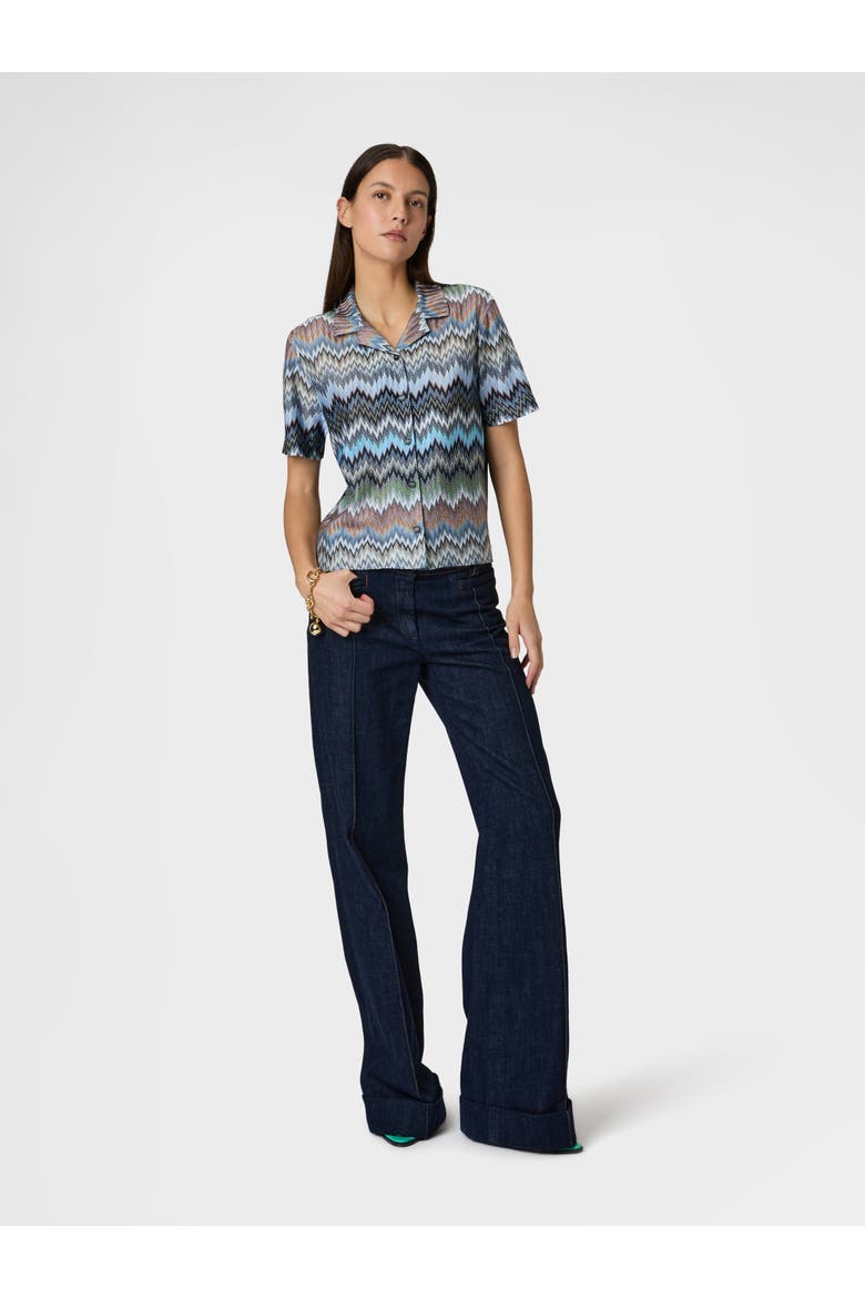 Bowling-style Shirt In Viscose Chevron With Snake Motif, Alternate, color, Multicoloured