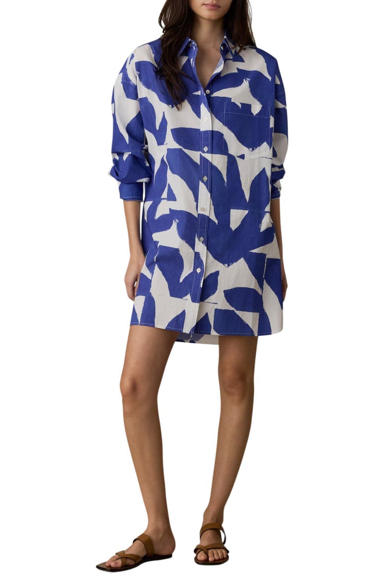 Kova Long Sleeve Cotton Poplin Shirtdress, Main, color, SUMMER LEAF