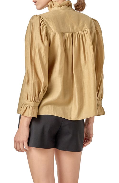 English Factory Charlotte Ruffle Button Down Blouse In Olive In Brown