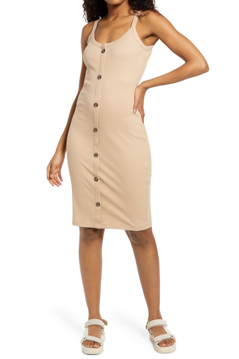 Helsinki Button Detail Ribbed Dress, Main, color, NOMAD