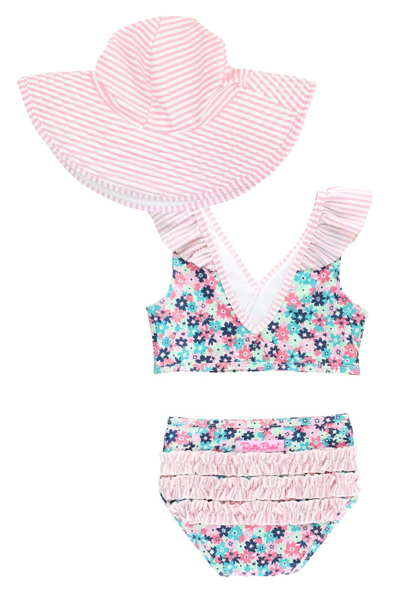 Water Lilies Two-Piece Swimsuit & Hat Set, Alternate, color, PINK