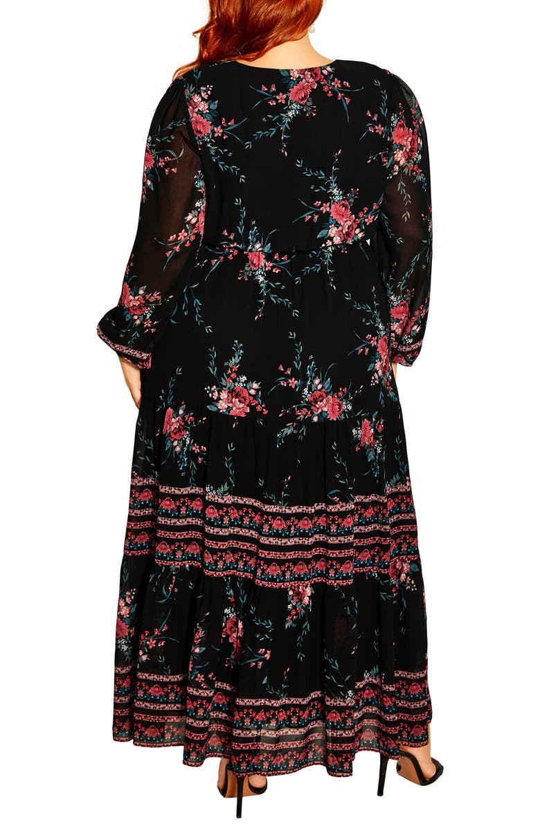 City Chic Pippa Floral Long Sleeve V-Neck Maxi Dress, Alternate, color, 